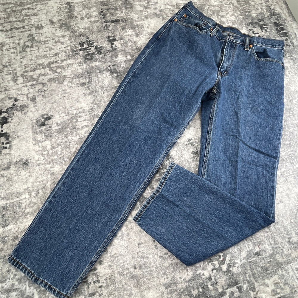 Levi Strauss Men 36x32 550 Relaxed Fit Jeans Blue Solid Denim Classic Streetwear